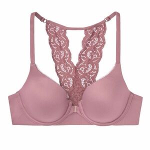 Victoria's Secret Racerback Perfect Shape Front Close Lace Detail Bra Size 34DD